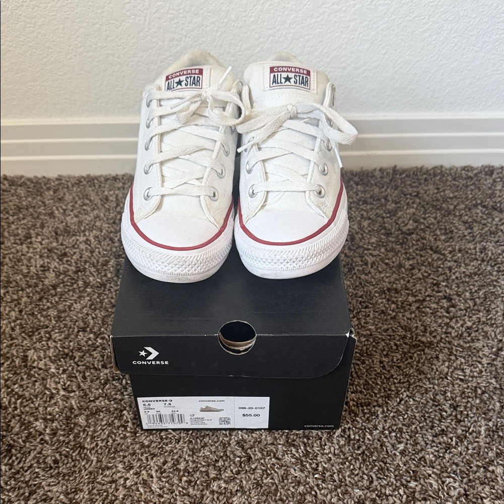 Converse Kids Low Top Sneakers in White with Red Trim